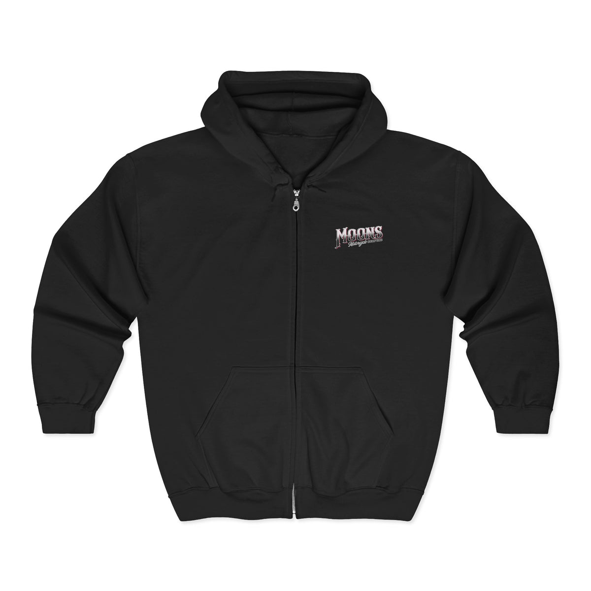 MOONSMC San Juan Capistrano - Mission Dyna Zip Hoodie: front of the black zip hoodie with a small chest logo.