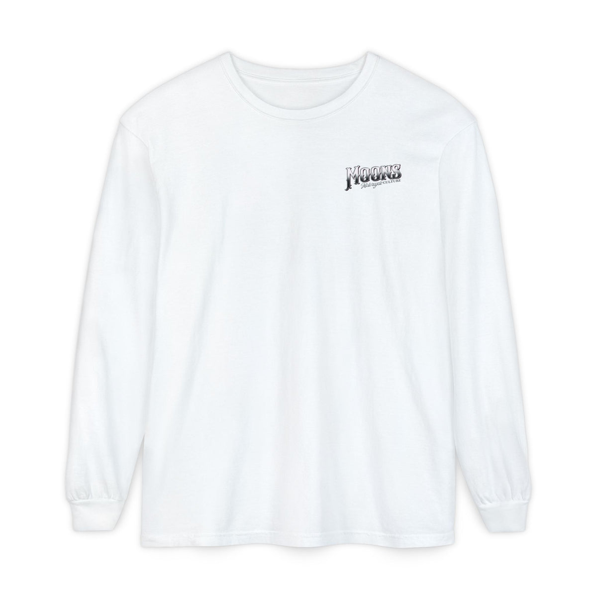 MOONSMC San Juan Capistrano - Mission Dyna Long Sleeve T-Shirt: front of the white long-sleeve shirt with a small chest logo.