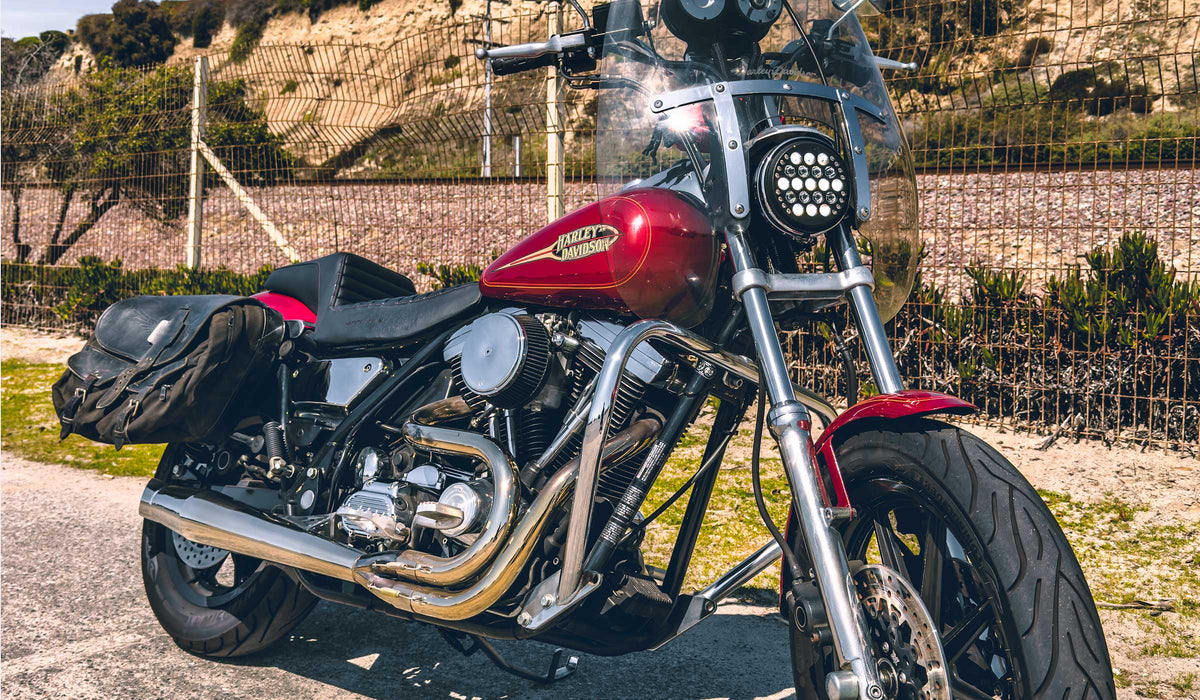 Red Harley-Davidson FXR with MOONSMC LED lighting