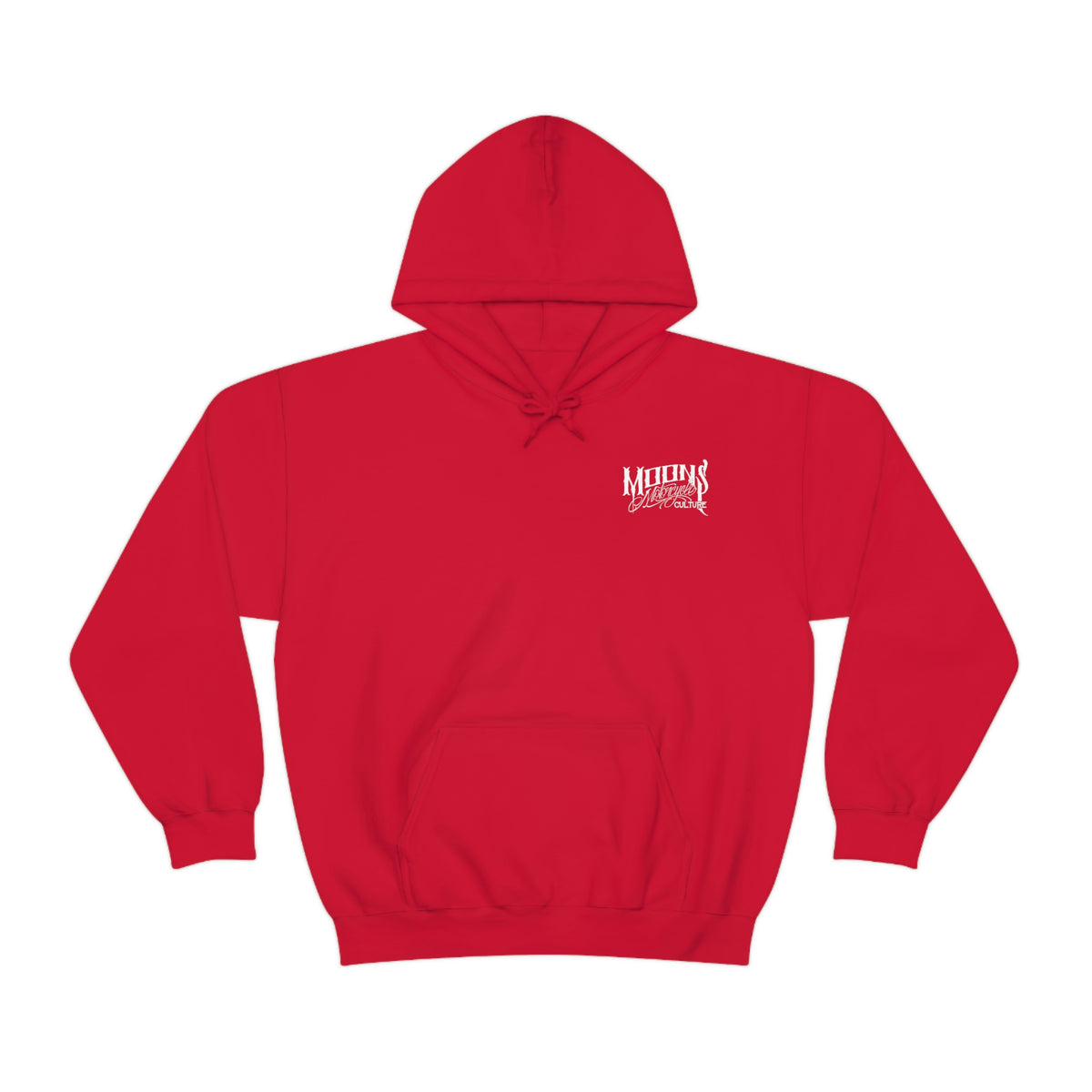 MOONSMC T-SPORT / FXDXT Hooded Sweatshirt: red hoodie with a small chest logo and pouch pocket.