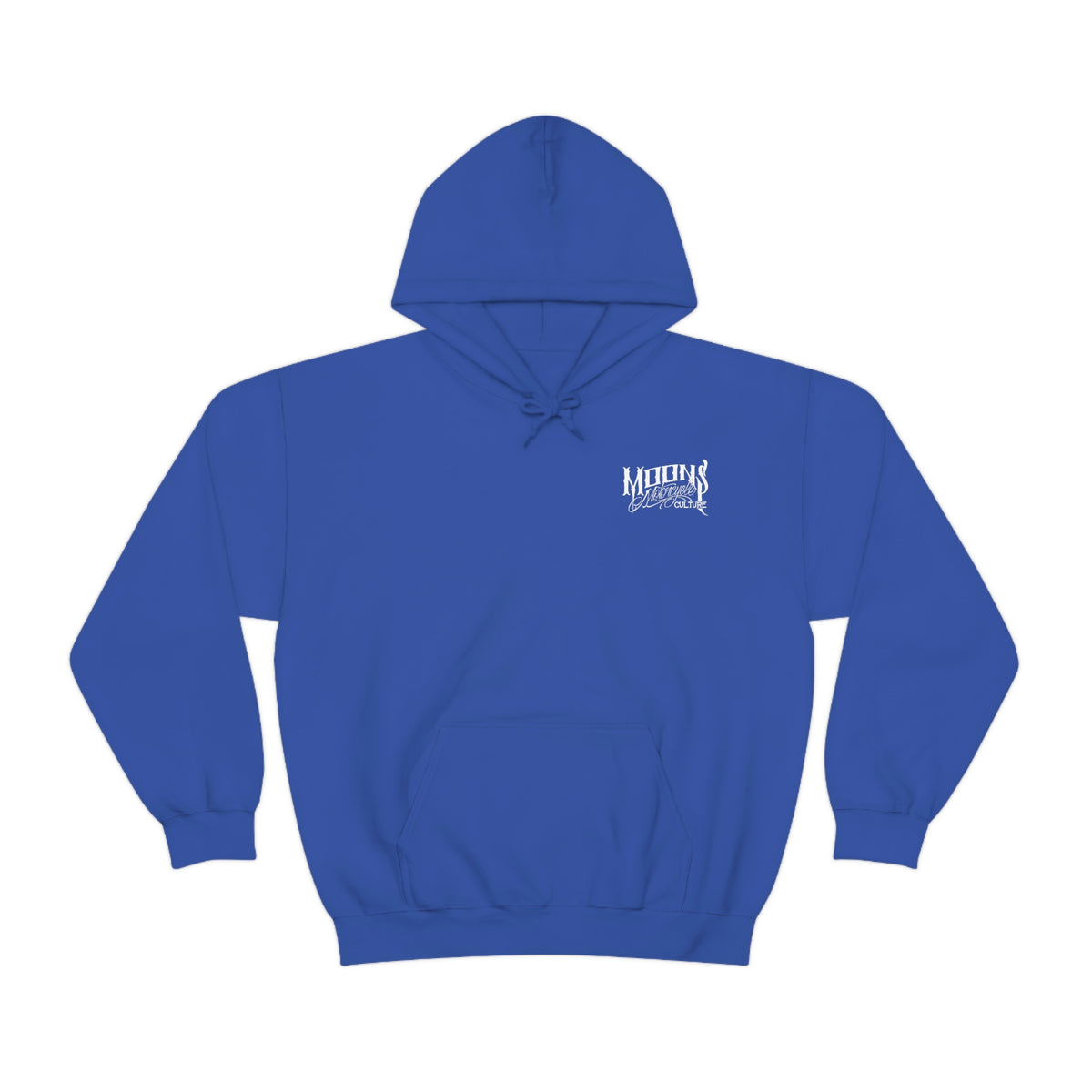 MOONSMC T-SPORT / FXDXT Hooded Sweatshirt: royal blue hoodie with a small chest logo and pouch pocket.