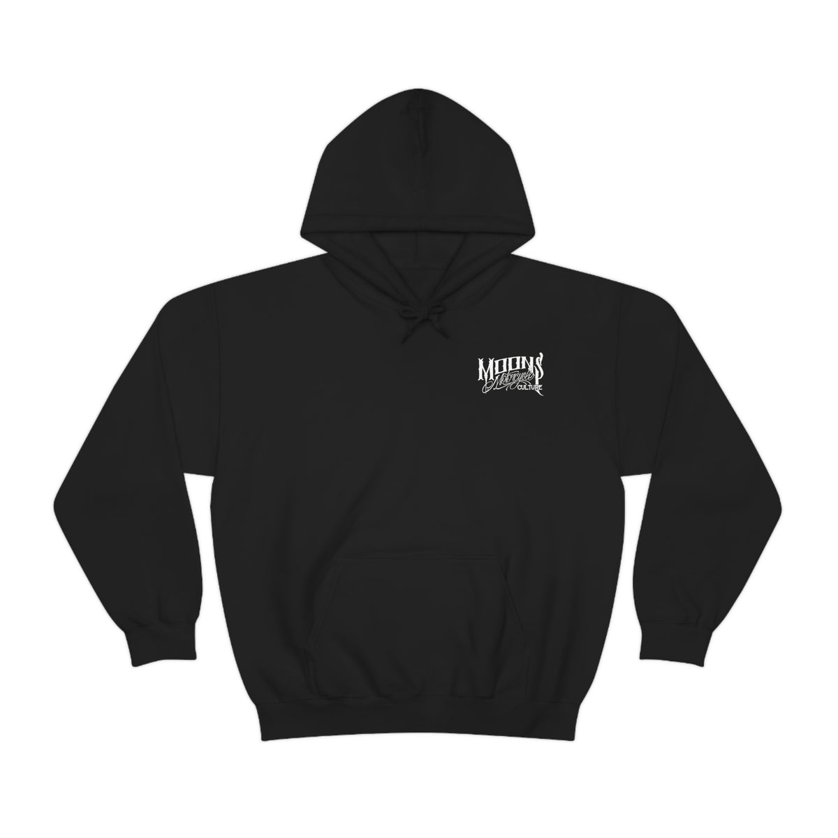 MOONSMC T-SPORT / FXDXT Hooded Sweatshirt: black hoodie with a small chest logo and pouch pocket.
