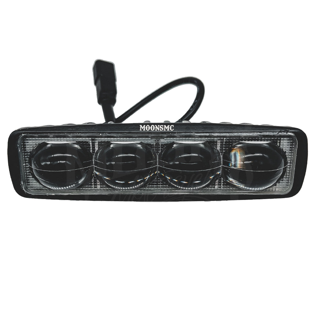 Front view of the MOONSMC V3 white and amber LED light bar with four lenses.