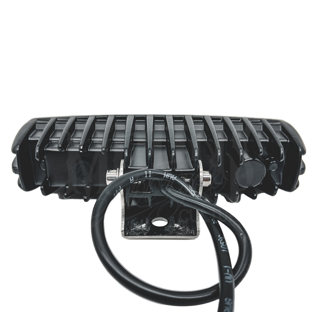 Rear view of the V3 LED light bar showing cooling fins, mounting bracket and wiring.