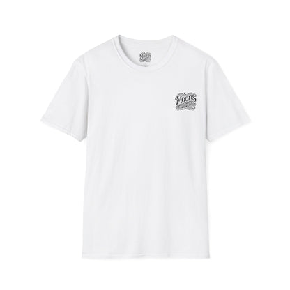 MOONSMC "The Saloon" T-Shirt: front view in white with a small chest logo.