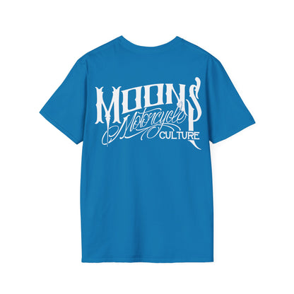 MOONSMC OG Logo T-Shirt: bright blue tee showing the large white back logo.