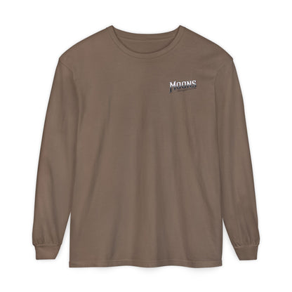 MOONSMC San Juan Capistrano - Mission Dyna Long Sleeve T-Shirt: front of the brown long-sleeve shirt with a small chest logo.