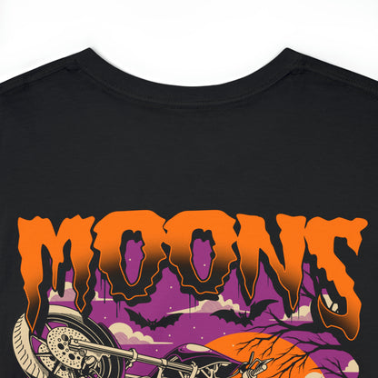 MOONSMC FXR Headless Horsemen Graveyard Wheelie T-Shirt Purple: close-up of the headless rider back graphic on black fabric.