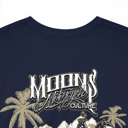 Close-up of the Road Glide Special back graphic on a navy MOONSMC T-shirt.