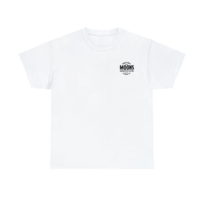 MOONSMC Sunset Helmet Heavy Cotton T-Shirt: front of the white tee with a small chest emblem.