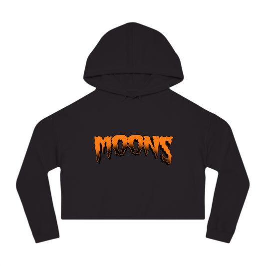 MOONSMC® 限定版ハロウィン ロゴ - オレンジ レディース クロップド フード付きスウェットシャツ