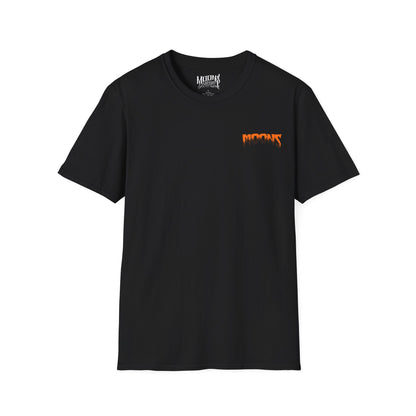 MOONSMC FXR Headless Horsemen Graveyard Wheelie T-Shirt Purple: front of the black tee with a small chest logo.