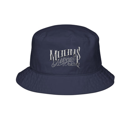 MOONSMC OG Logo Embroidered Bucket Hat: front view of the navy bucket hat with an embroidered logo.