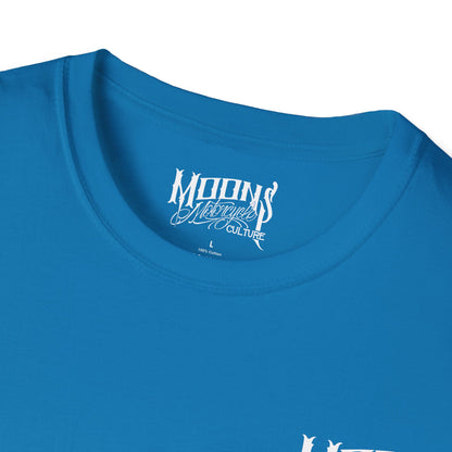 MOONSMC OG Logo T-Shirt: close-up of the bright blue neckline and printed neck label.