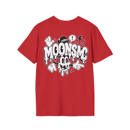 MOONSMC Urban Drip Graffiti Style T-Shirt: red tee showing the large graffiti back graphic.