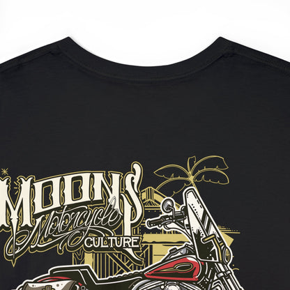 MOONSMC "Red Rider" FXR Heavy Cotton T-shirt: close-up of the motorcycle graphic on black fabric.