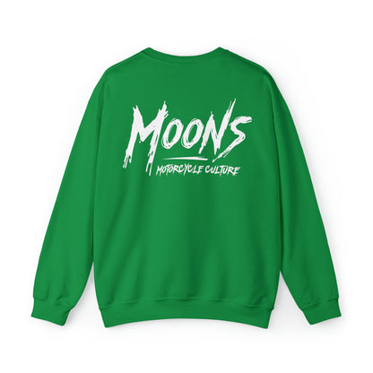 MOONSMC Graffiti Type Logo Heavy Blend Crewneck Sweatshirt: green sweatshirt showing the large white graffiti-style back logo.