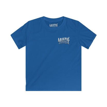 MOONSMC OG Logo Kids Softstyle T-shirt: front of the royal blue kids tee with a small chest logo.