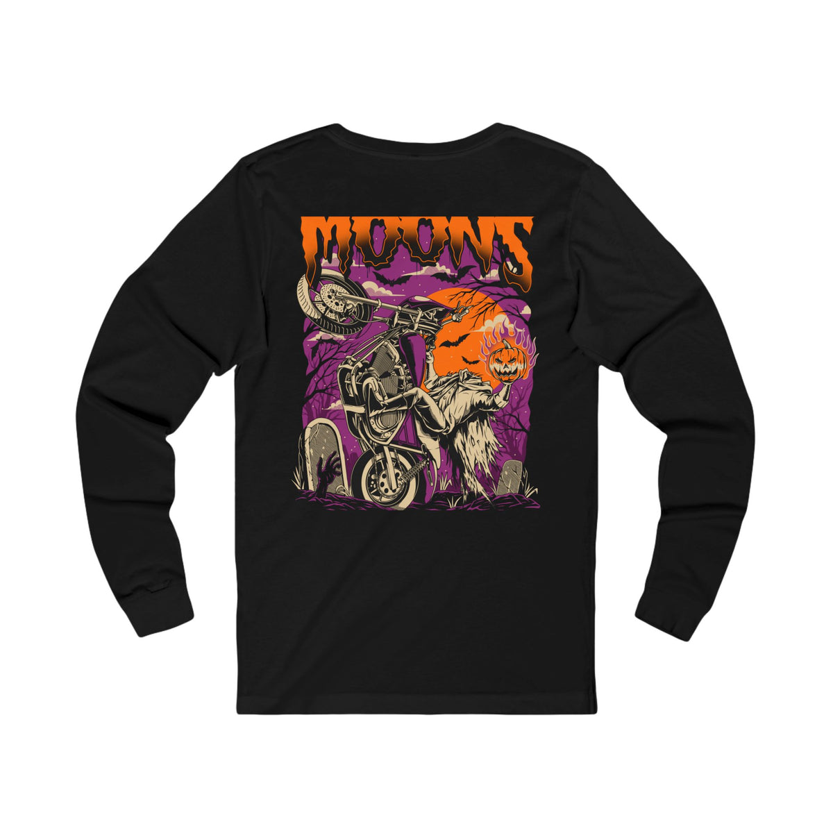 MOONSMC FXR Headless Horsemen Graveyard Wheelie long sleeve tee with purple artwork on black