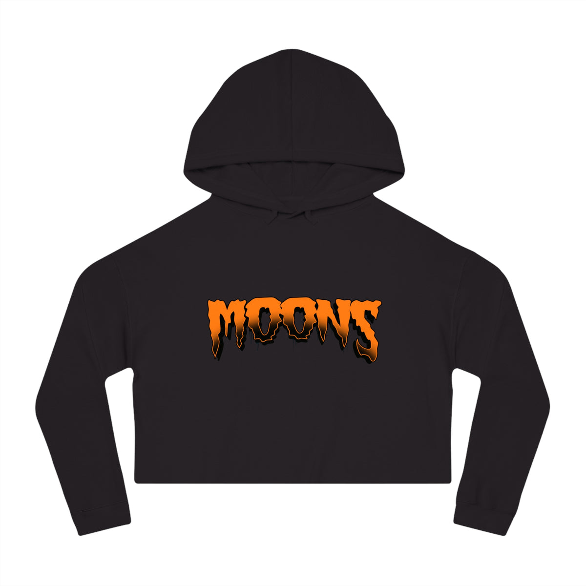 MOONSMC Halloween Logo women’s cropped hooded sweatshirt with orange artwork on black