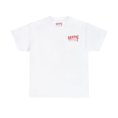 MOONSMC Dyna Wheelie Heavy Cotton T-Shirt: front of the white tee with a small red chest logo.
