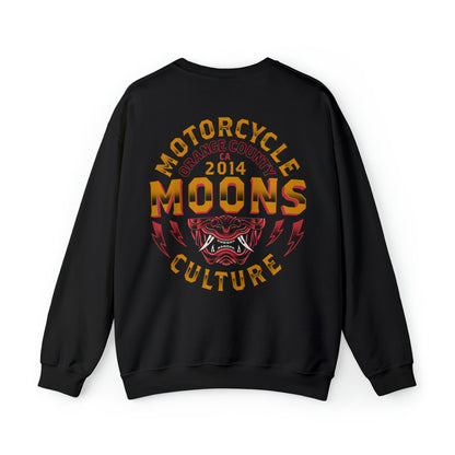 MOONSMC Japanese Samurai Mask Heavy Blend Crewneck Sweatshirt: black sweatshirt showing the large samurai-mask back graphic.