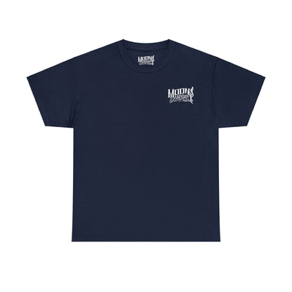 MOONSMC FXDT / T-SPORT "MURICA" Heavy T-Shirt: front view in navy with a small chest logo.
