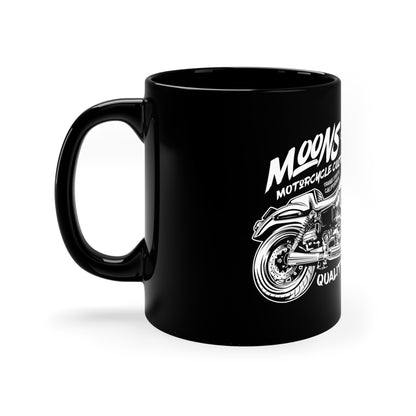 MOONSMC T-SPORT / FXDXT 11oz Black Mug: black motorcycle graphic mug with the handle on the left.