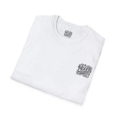 MOONSMC "The Saloon" T-Shirt: folded white shirt showing the chest logo.