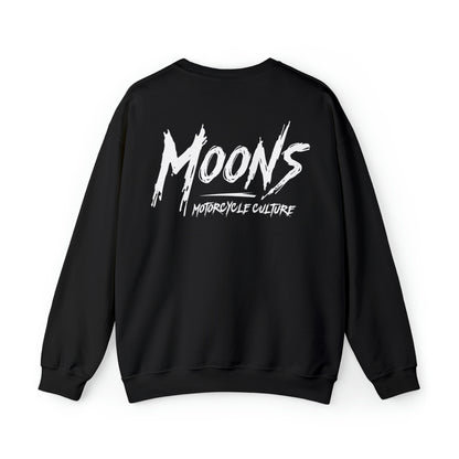 MOONSMC Graffiti Type Logo Heavy Blend Crewneck Sweatshirt: black sweatshirt showing the large white graffiti-style back logo.