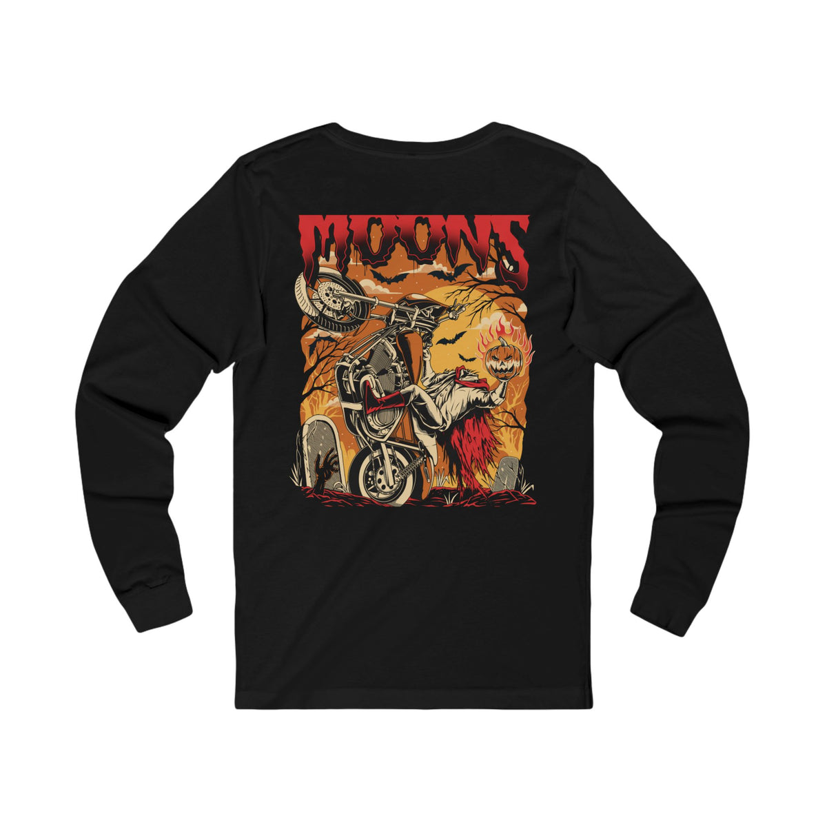 MOONSMC FXR Headless Horsemen Graveyard Wheelie long sleeve tee with red artwork on black