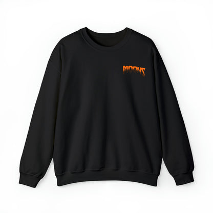 MOONSMC FXR Headless Horsemen Graveyard Wheelie Sweatshirt Purple: front of the black sweatshirt with a small chest logo.