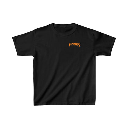 MOONSMC FXR Headless Horsemen Graveyard WheelieKids Heavy Cotton Tee Purple: black kids tee with a small chest logo.