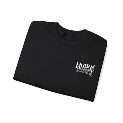 MOONSMC Bad Santa Heavy Blend Crewneck Sweatshirt: folded black sweatshirt showing the chest logo.