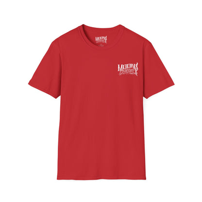 MOONSMC OG Logo T-Shirt: front view in red with a small chest logo.