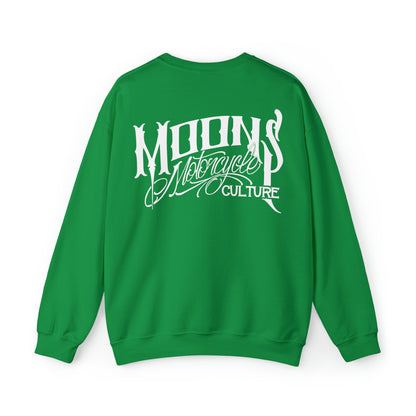 MOONSMC OG Logo Heavy Blend Crewneck Sweatshirt: green sweatshirt showing the large white back logo.