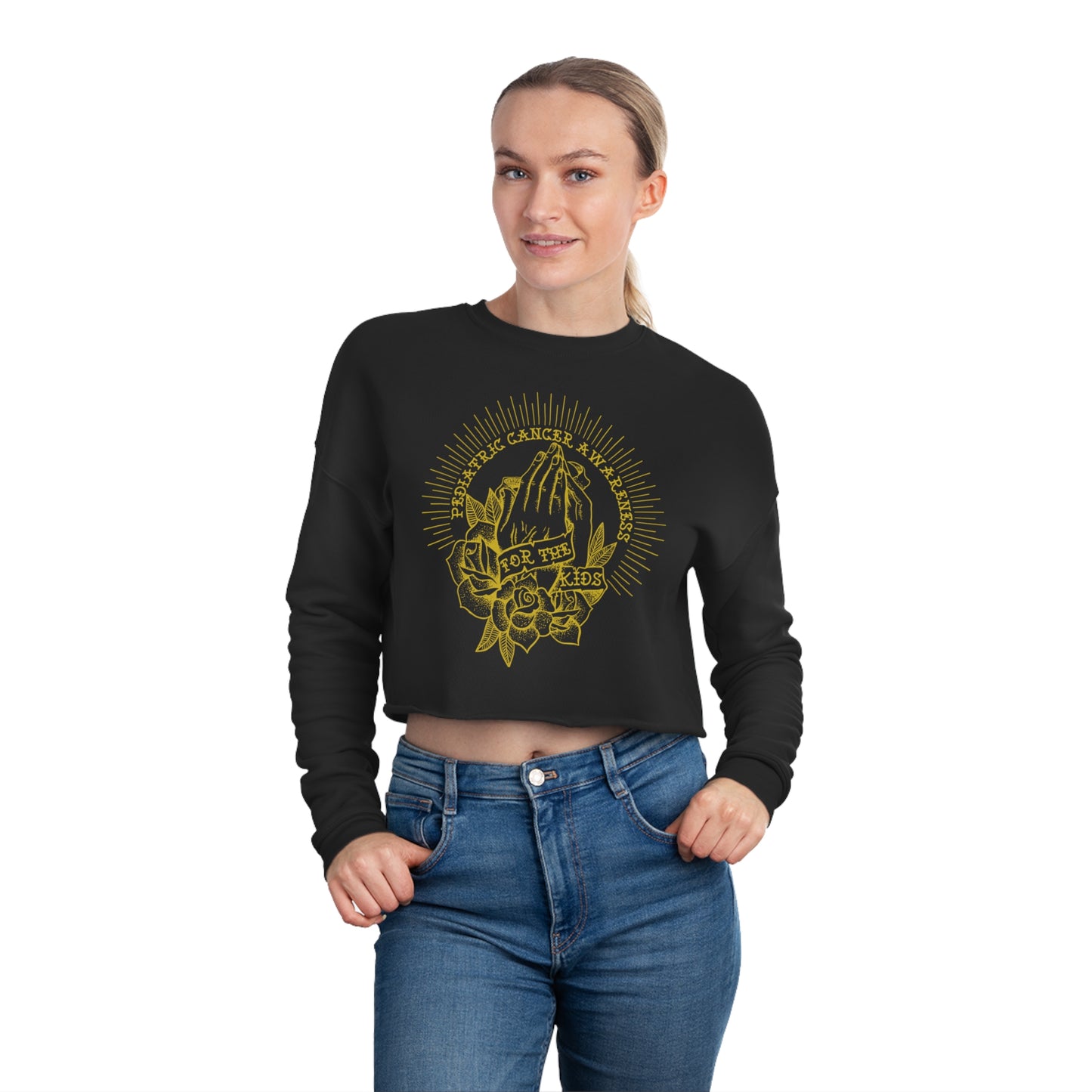 Pediatric Cancer Awareness - For The Kids Gold - Women's Cropped Sweatshirt