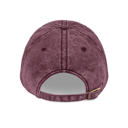 MOONSMC Vintage Badge Embroidered Stone Washed Hat: rear of the burgundy washed-finish cap showing its adjustable strap.