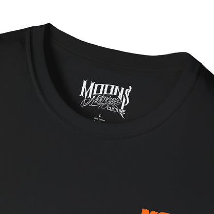 MOONSMC FXR Headless Horsemen Graveyard Wheelie T-Shirt Purple: close-up of the black neckline and printed neck label.