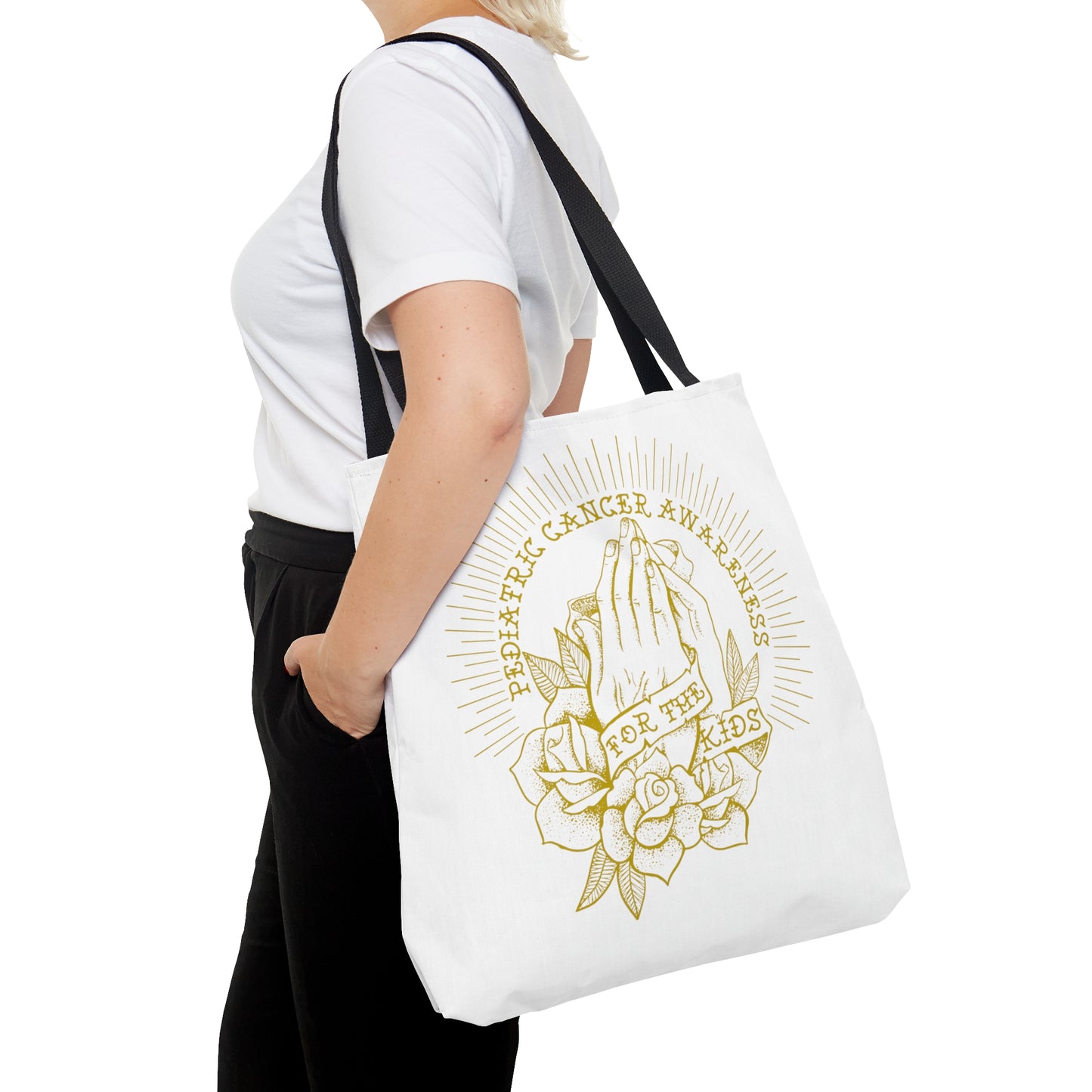 Pediatric Cancer Awareness - For The Kids Gold Logo - Tote Bag (AOP)