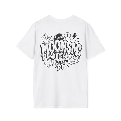 MOONSMC Urban Drip Graffiti Style T-Shirt: white tee showing the large graffiti back graphic.