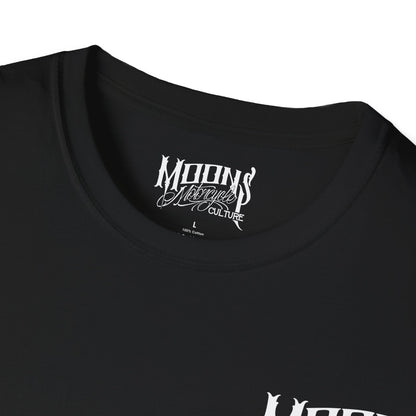 MOONSMC "San Clemente Pier" FXR T-Shirt: close-up of the neckline and printed neck label.