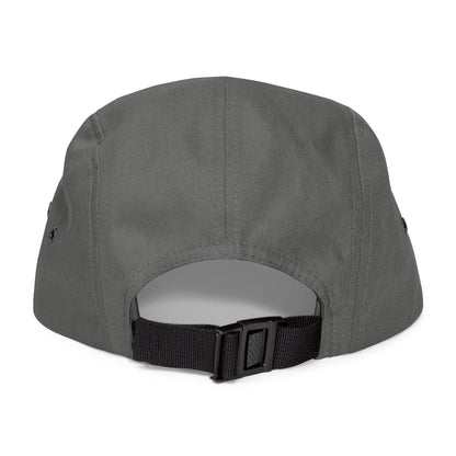 MOONSMC Vintage Badge Embroidered Logo 5 Panel Hat: rear of the gray five-panel cap showing its adjustable buckle strap.
