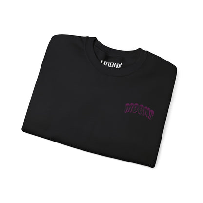 MOONSMC 2024 Halloween Edition - FXLRST Headless Horsemen Graveyard Sweatshirt Purple: folded black sweatshirt showing the chest logo.