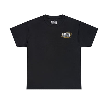 MOONSMC San Juan Capistrano T-Sport Heavy Cotton T-Shirt: front of the black tee with a small chest logo.