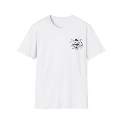 MOONSMC Urban Drip Graffiti Style T-Shirt: front of the white tee with a small chest graphic.