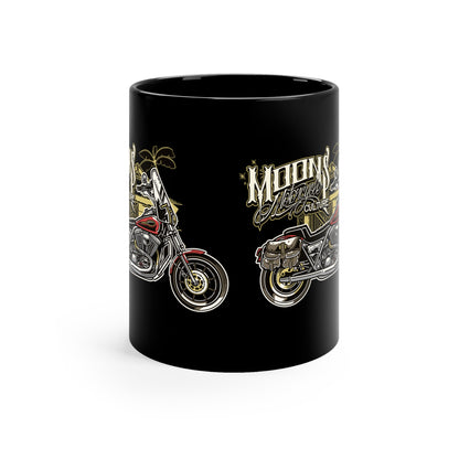 MOONSMC Red Rider FXR 11oz Black Mug: black mug showing both motorcycle graphic panels.