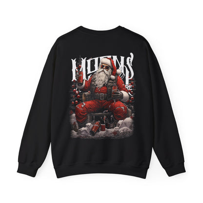 MOONSMC Bad Santa Heavy Blend Crewneck Sweatshirt: black sweatshirt showing the large Santa back graphic.