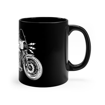 MOONSMC T-SPORT / FXDXT 11oz Black Mug: black motorcycle graphic mug with the handle on the right.