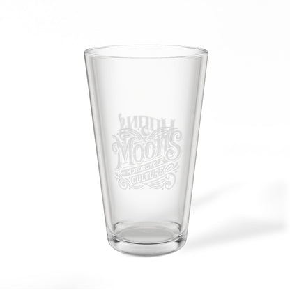 Empty MOONSMC The Saloon pint glass showing its engraved logo.